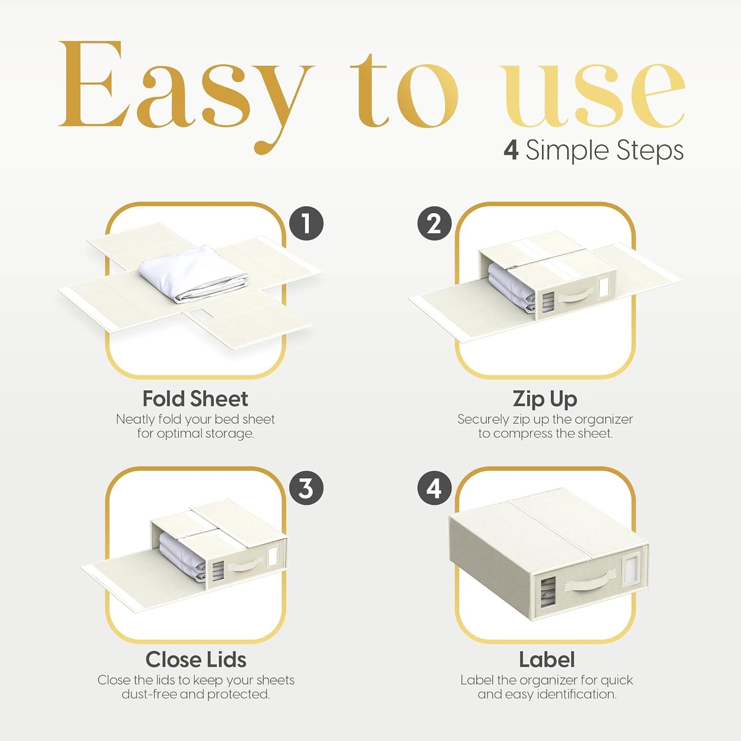 Sheet Organizers and Storage – 4 Pack Bed Sheet Organizer for Queen & King Size, Foldable Linen Closet Storage for Bedding, Duvet Covers, and Pillowcases