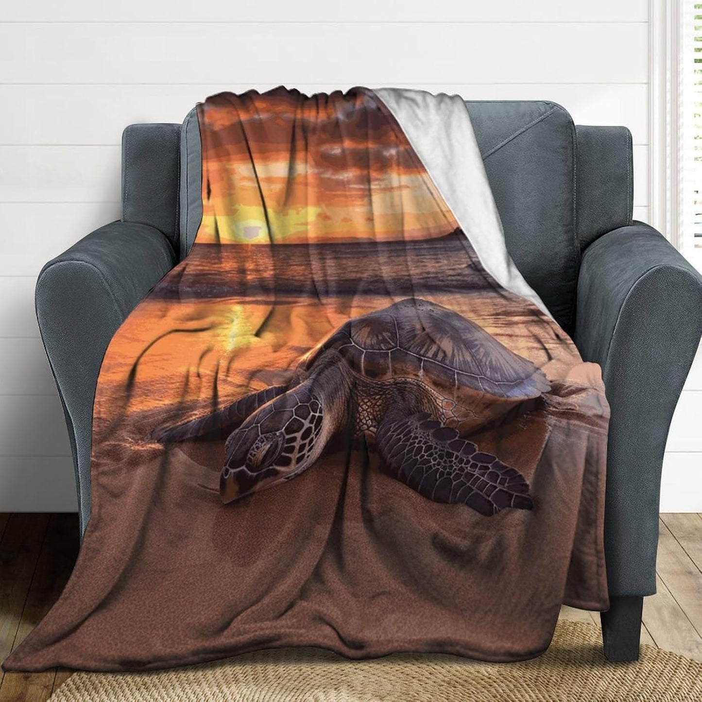 Sea Turtle Sunset Blanket Super Soft Lightweight Throw Blanket Cute Cozy Warm Bed Blanket Decorative Fuzzy Blanket All-Season Home Decor Gift for Sofa Couch Living Room 40"*50" （100 * 130cm）