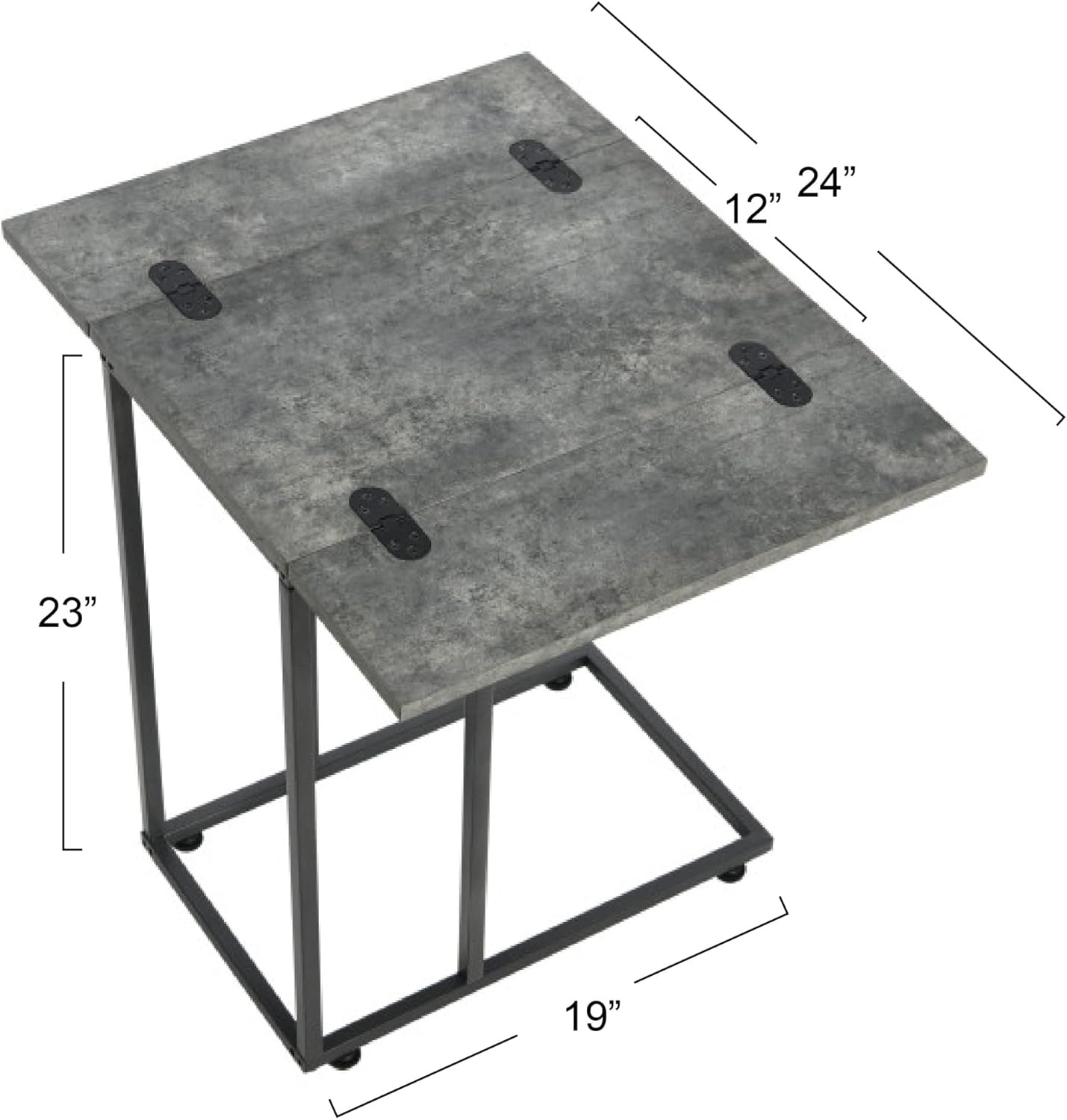 Household Essentials Jamestown Extendable C-Shaped for Accessiblity Side End Table Rustic Slate Concrete and Black Metal