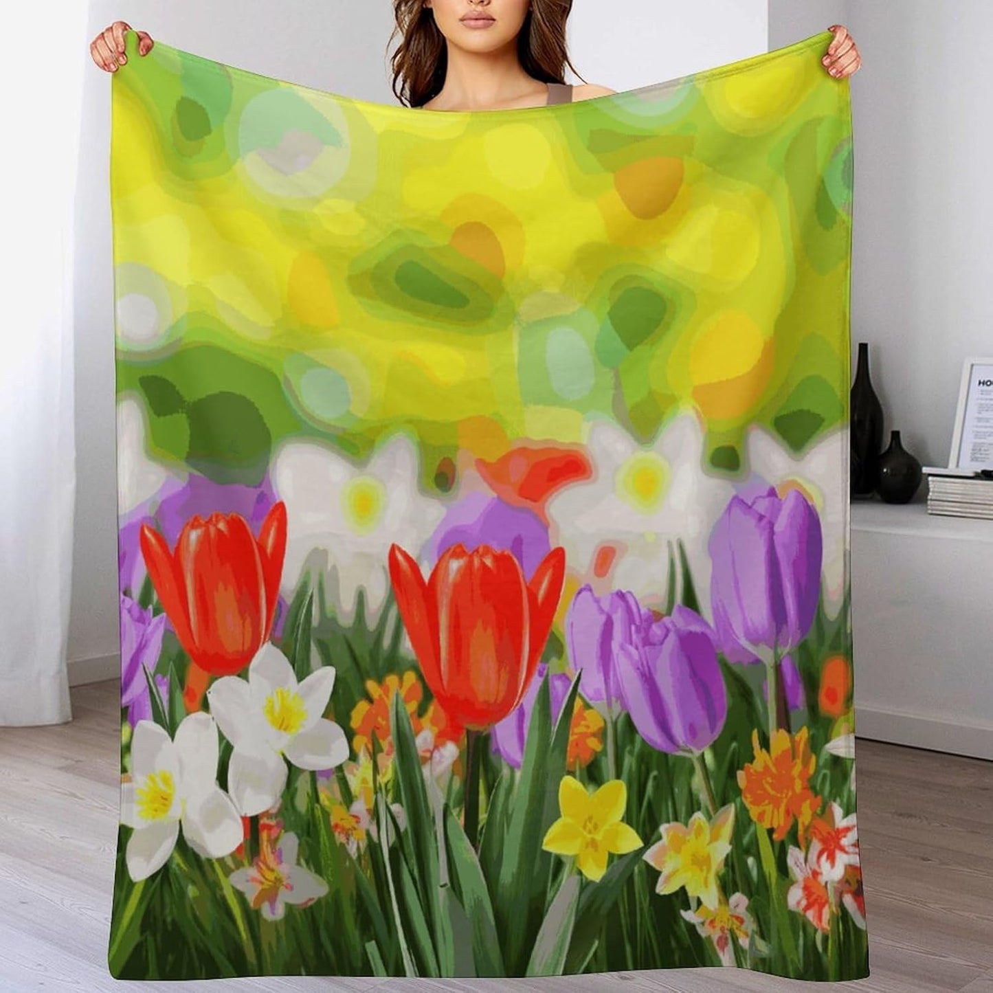 Spring Flowers Blanket Super Soft Lightweight Throw Blanket Cute Cozy Warm Bed Blanket Decorative Fuzzy Blanket All-Season Home Decor Gift for Sofa Couch Living Room 40"*50" （100 * 130cm）