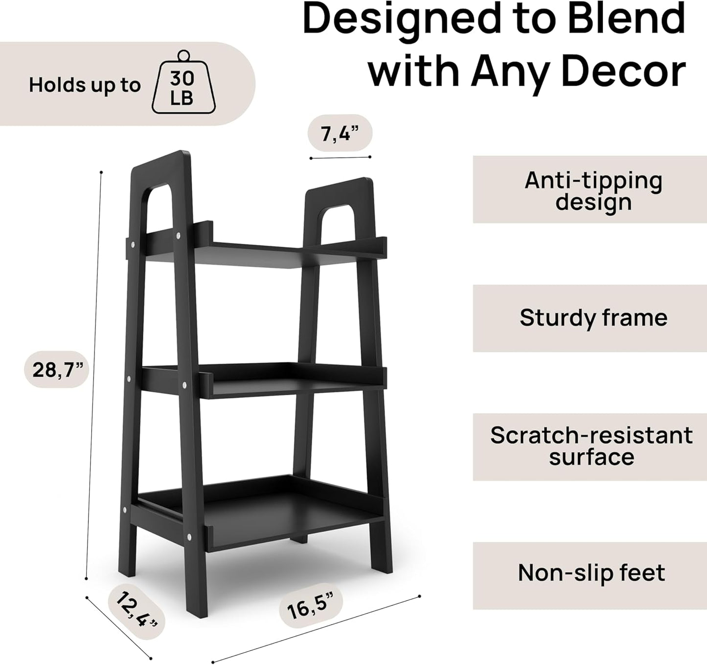 Ibyx 3 Tier Open Bookshelf - Elegant Bookcase Storage Organizer - Multi-Purpose Bamboo Display Shelf for Home, Office, Bedroom & Living Room (Black, Bamboo)
