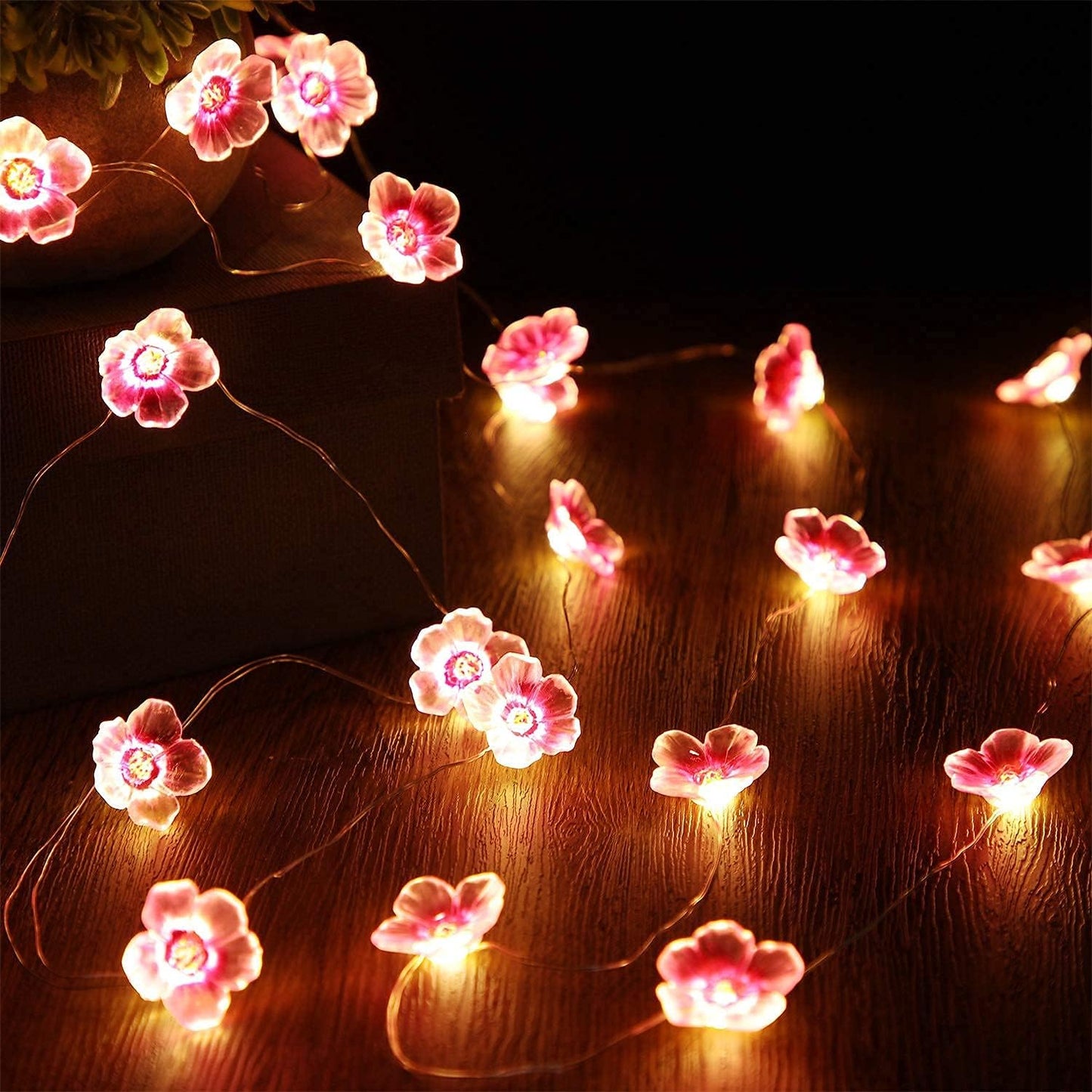 Mudder 1 Pack Cherry Blossom Flower String Lights 13 FT 40 LEDs for Bedroom, Pink Fairy Lights USB and Battery Operated Decorative String Light Indoor Outdoor