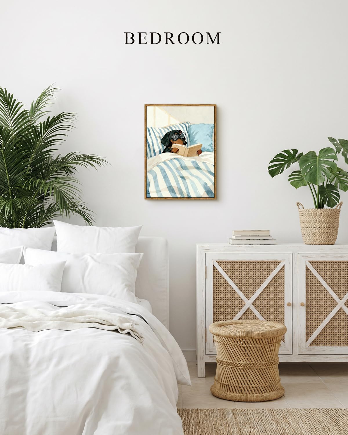 InSimSea Framed Wall Art for Bathroom, Canvas Vintage Funny Bathroom Wall Art Home Decor Aesthetic, Animal Dog Artwork Picture Painting, Neurtal Prints Pictures, Cozy Reading Pup 16L x 12W