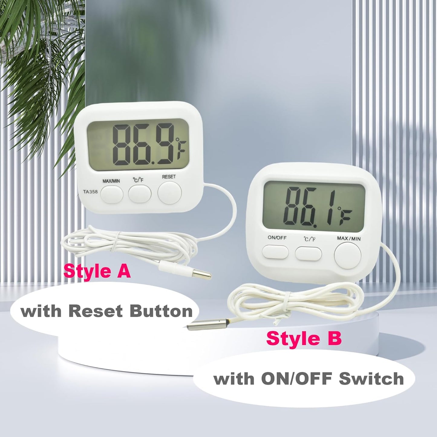 Small Digital Thermometer ON/Off Switch Indoor/Outdoor Meter Gauge with 3ft/1M Probe Sensor