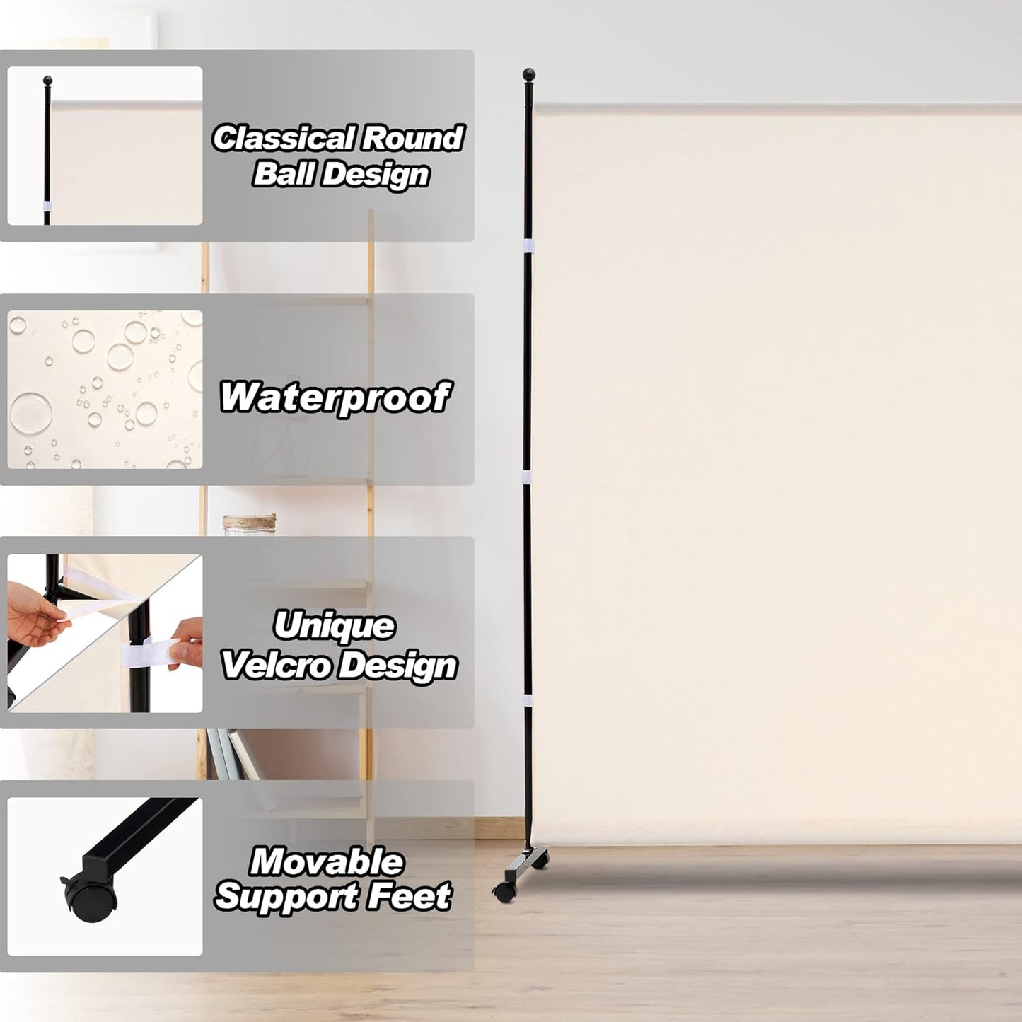 6FT Single Panel room divider with Wheels,Rolling Fabric room dividers for Partition privacy screens,Freesting Wall Divider for Home Office,Hospital,(Beige)
