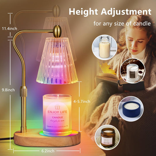 Candle Warmer Lamp with 8 Colors LED Changing,with Timer Dimmer Adjustable Height,Mothers Day Gifts,Vintage Home Decor