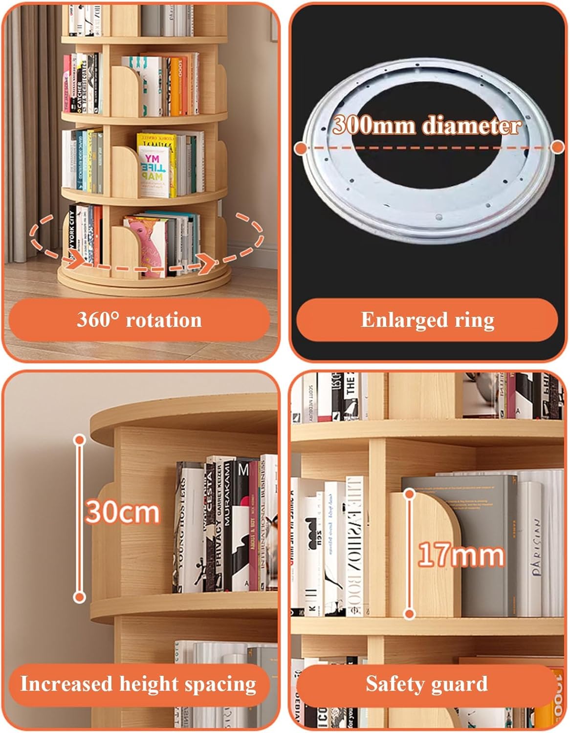 3/4/5/6Tier Solid Wood Rotating Bookshelf Tower Corner Bookshelf For Small Space, Spinning Bookcase Revolving Bookcase Stackable Bookshelf Organizer For Bedroom, Living Room(Brown-Five layers)