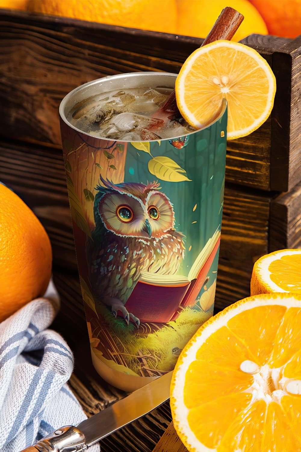 20oz Cute Books Owl Tumbler, Gifts for Owl Lovers, Librarian, Reading Gifts, Café Tumbler for Women, Stainless Steel Double Wall Vacuum Insulated Coffee Mug, Travel Cup with Lid