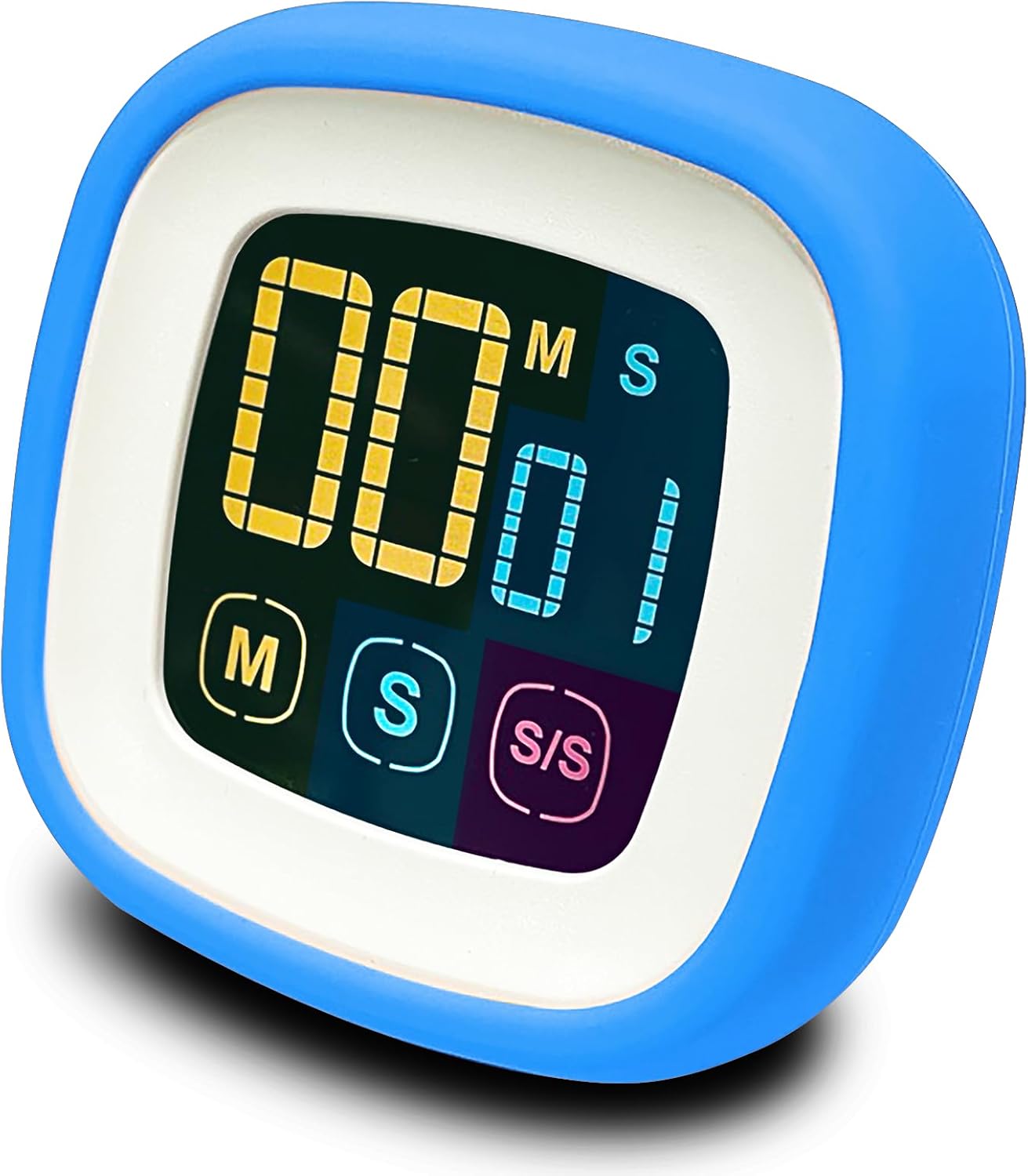 Digital Kitchen Timer (Protective Silicone Case) - Touch Control, Large Backlit LCD Display with Color Bold Digits, Magnetic Kickstand, Loud Alarm, Auto Memory, Countup/Countdown (Sky Blue)