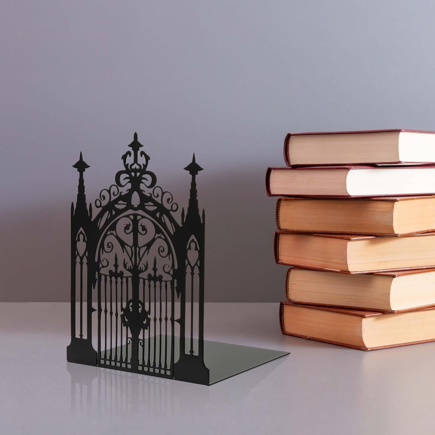 Gothic Church Architectural Metal Bookends, Ornate Iron Gothic Bookshelf Bookends for Home Décor, Decorative Bookends for Bookshelf