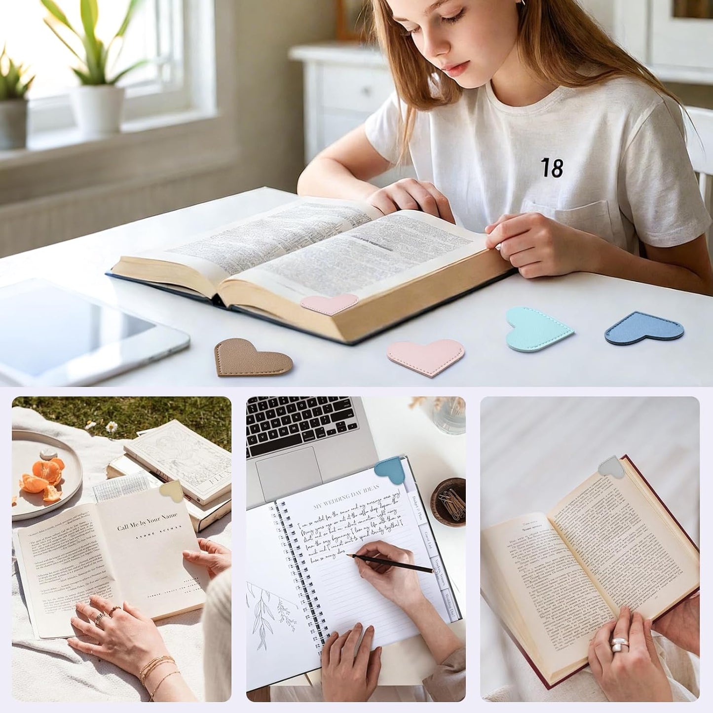 30 Pcs Leather Heart Bookmarks for Women, Cute Book Marks for Reading, Ideal Gift for Home, Office, School Reading Supplies(15 Colors)