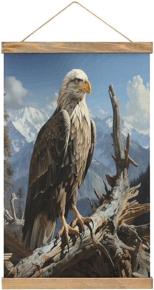 Vintage A Lone Eagle Poster with Wooden Frame Personalized Linen Hanging Scroll Painting Rustic Wall Hanging Illustrative Modern Artwork Decor for Home Living Room Bedroom Office