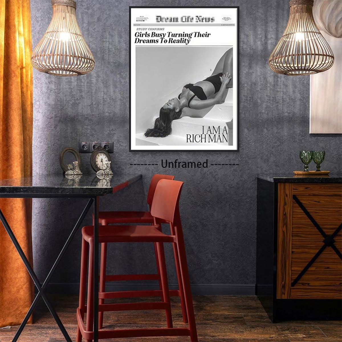 Bwodke Trendy NewsPaper Poster Wall Art Retro Cowgirl Black And White Girly Feminist Canvas Prints Preppy Magazine Pictures Bar and Party Aesthetic Decor Painting Barthroom Bedroom Dorm