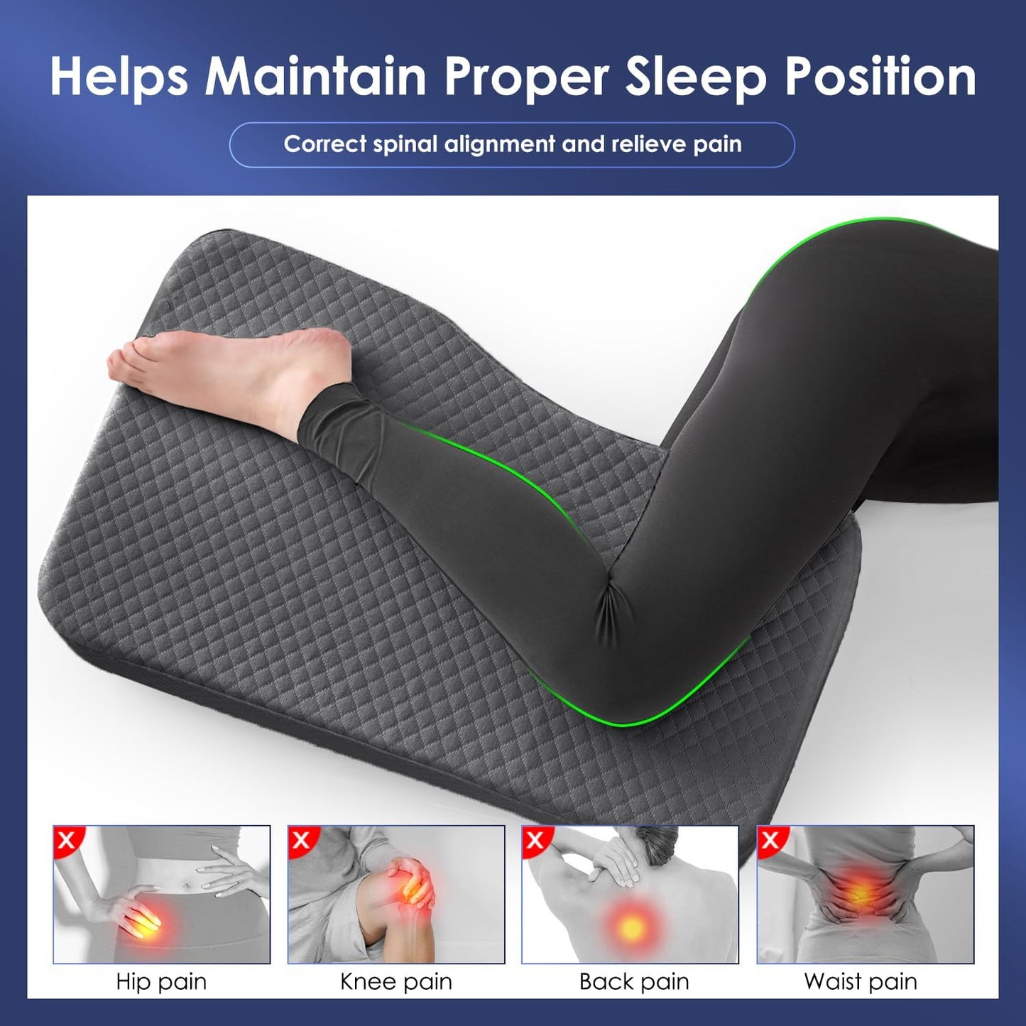 Leg Pillow for Side Sleepers, Memory Foam Knee Pillow for Side Sleeping, Leg Elevation Pillow for Hip/Back/Sciatica Pain Relief Helps Spine Alignment -18"x30" (4 INCHES) (Grey, L)