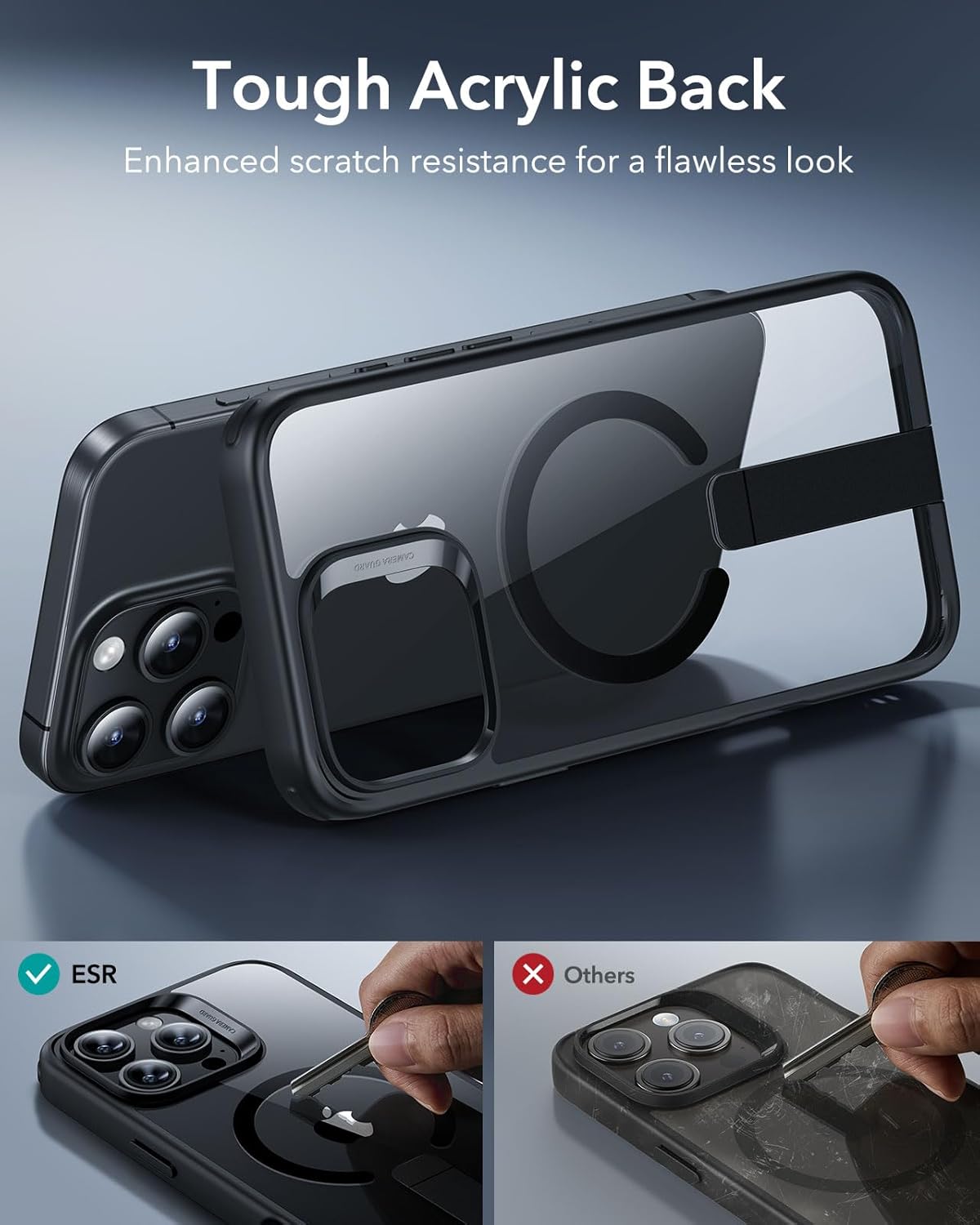 ESR for iPhone 16 Pro Max Case with Kickstand, Military-Grade Shockproof Protection, Magnetic Fully Adjustable Flickstand Phone Case, Compatible with MagSafe Accessories, Boost Series, Clear Black
