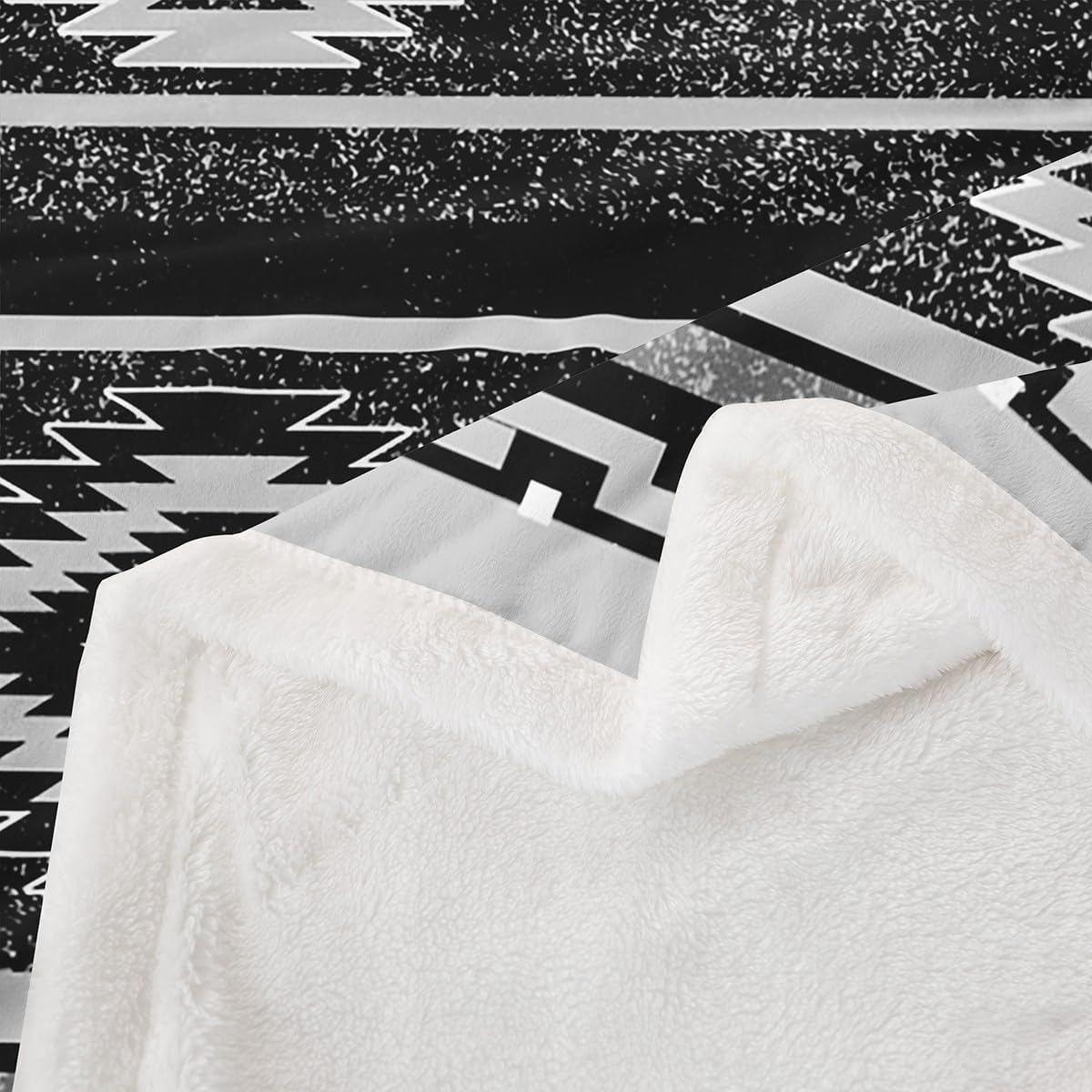 Feelyou Southwest Native American Design Sherpa Blanket Plush Fuzzy Southwestern Geometric Fleece Throw Blanket Throw 50"x60" Black Gray Boho Women Men Tribal Room Decor Soft