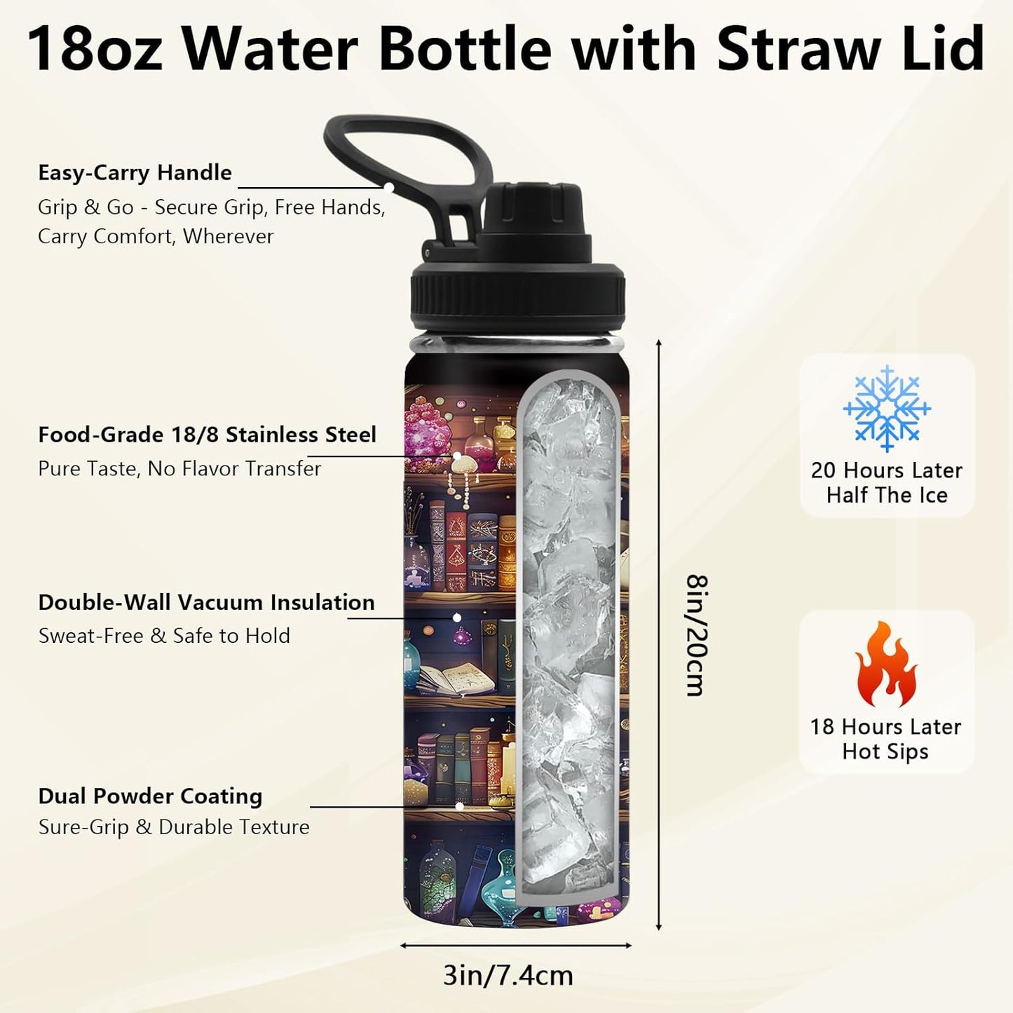 Book Lovers Gifts, 18oz Water Bottle, Reading Tumbler for Friend, Bookish Gifts for Women Readers Librarian, Book Accessories Leak-proof Travel Mug with Antislip Silicone Boot