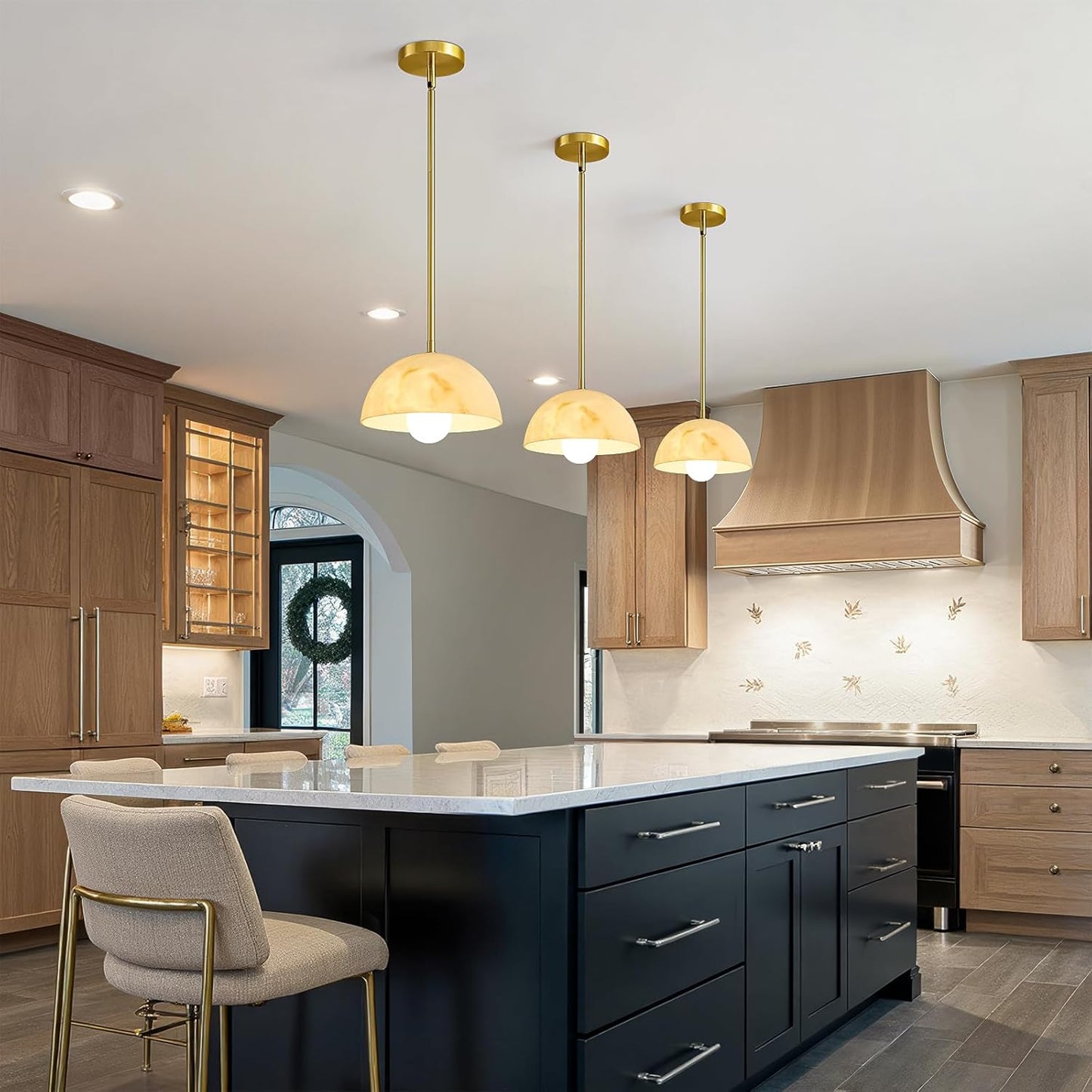 Modern Pendant Light Fixtures: 10 Inch Resin Shade Mid Century Chandelier - Adjustable Gold Pendant Lighting for Kitchen Island Living Room Hallway