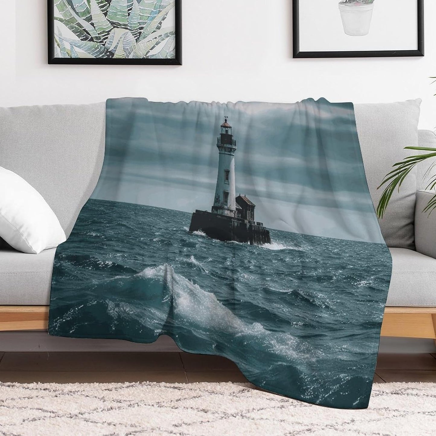 Lighthouse Ocean Throw Blanket for Couch Super Soft Warm Lightweight Throw Blankets Cozy Flannel Bed Blanket Cute Decorative Blankets for All Seasons Home Decor Gift 60"*80"（150 * 200cm）