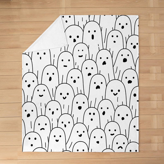 Cute Ghost Fleece Throw Blanket Soft Cozy Black and White Flannel Blanket for Kids Women Adults Halloween Theme Plush Blanket Cartoon Ghost Fuzzy Blanket for Sofa Bed Couch(60x80 Inches)