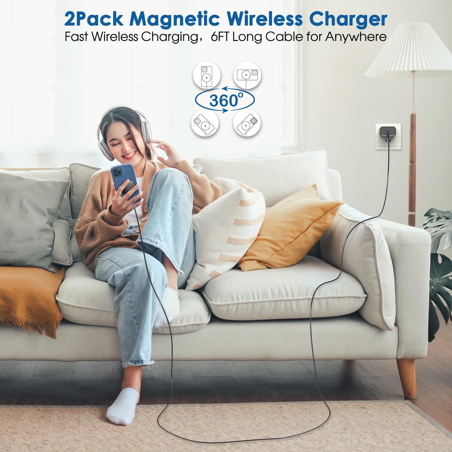 Magnetic Wireless Charger iPhone,6FT Charger for Apple MagSafe Charger 2Pack Fast Wireless Charging Pad for iPhone 16 Pro Max/16 Pro/16 Plus/15 ProMax/15/14/13/12/AirPods 3/2/Pro Mag-Safe Charging Pad