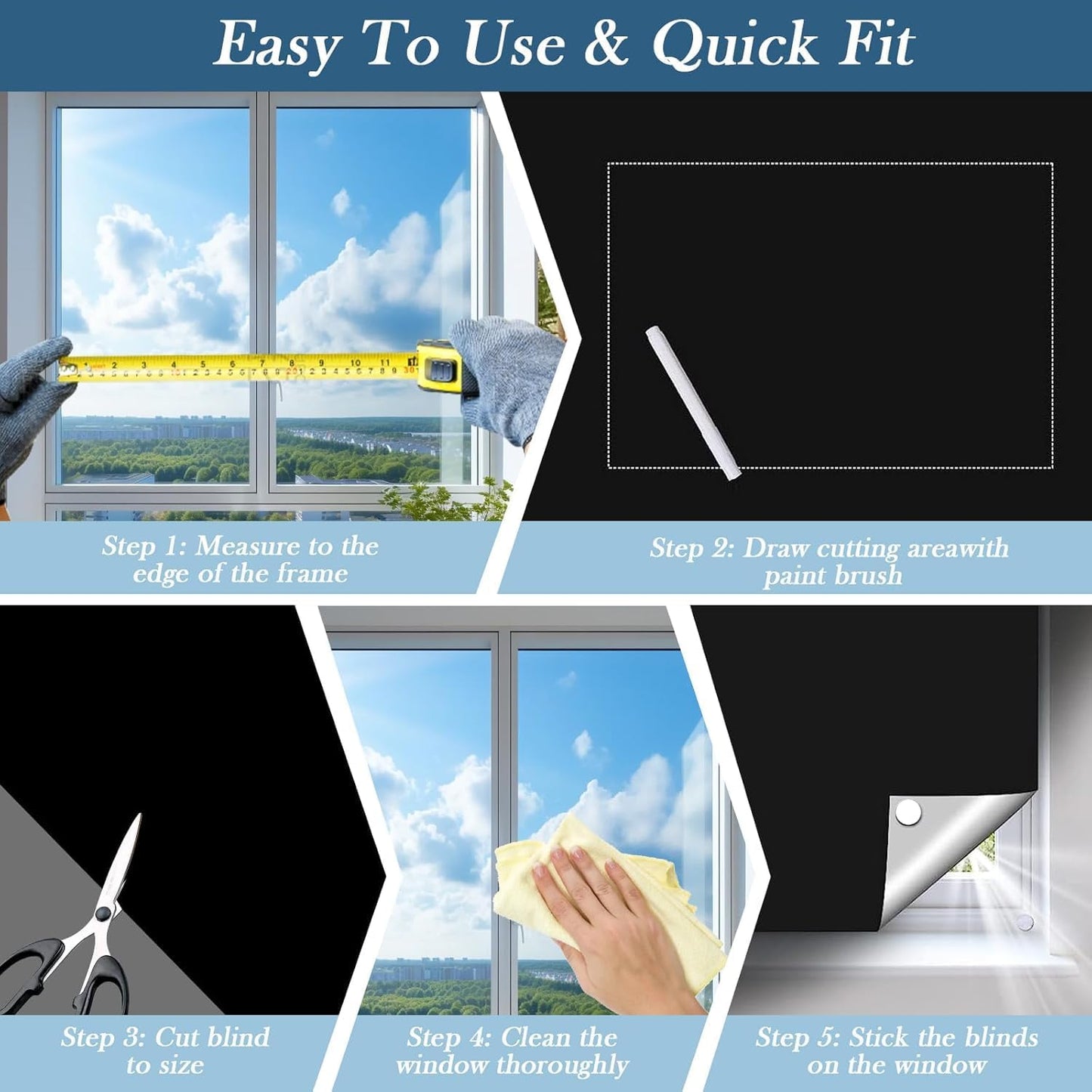 100% Blackout Window Cover, 138" x 57" Portable Ttravel Blackout Shades for Window,No Drill Temporary Cuttable Blackout Curtains for Bedroom, RV, Nursery,Media Room, 420D Fabric, 20 Loop Tapes