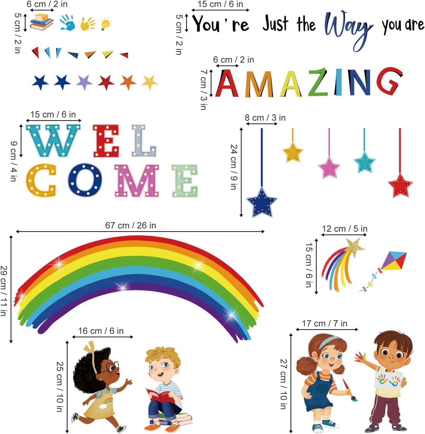 wondever Reading Corner Rainbow Wall Decals Kids Inspirational Quotes You are Amazing Peel and Stick Wall Art Stickers for Reading Room Classroom Kids Room