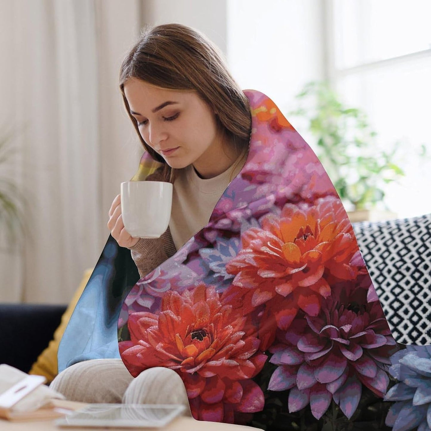 Rainbow Flower Sea Blanket Super Soft Lightweight Throw Blanket Cute Cozy Warm Bed Blanket Decorative Fuzzy Blanket All-Season Home Decor Gift for Sofa Couch Living Room 50"*60"（130 * 150cm）