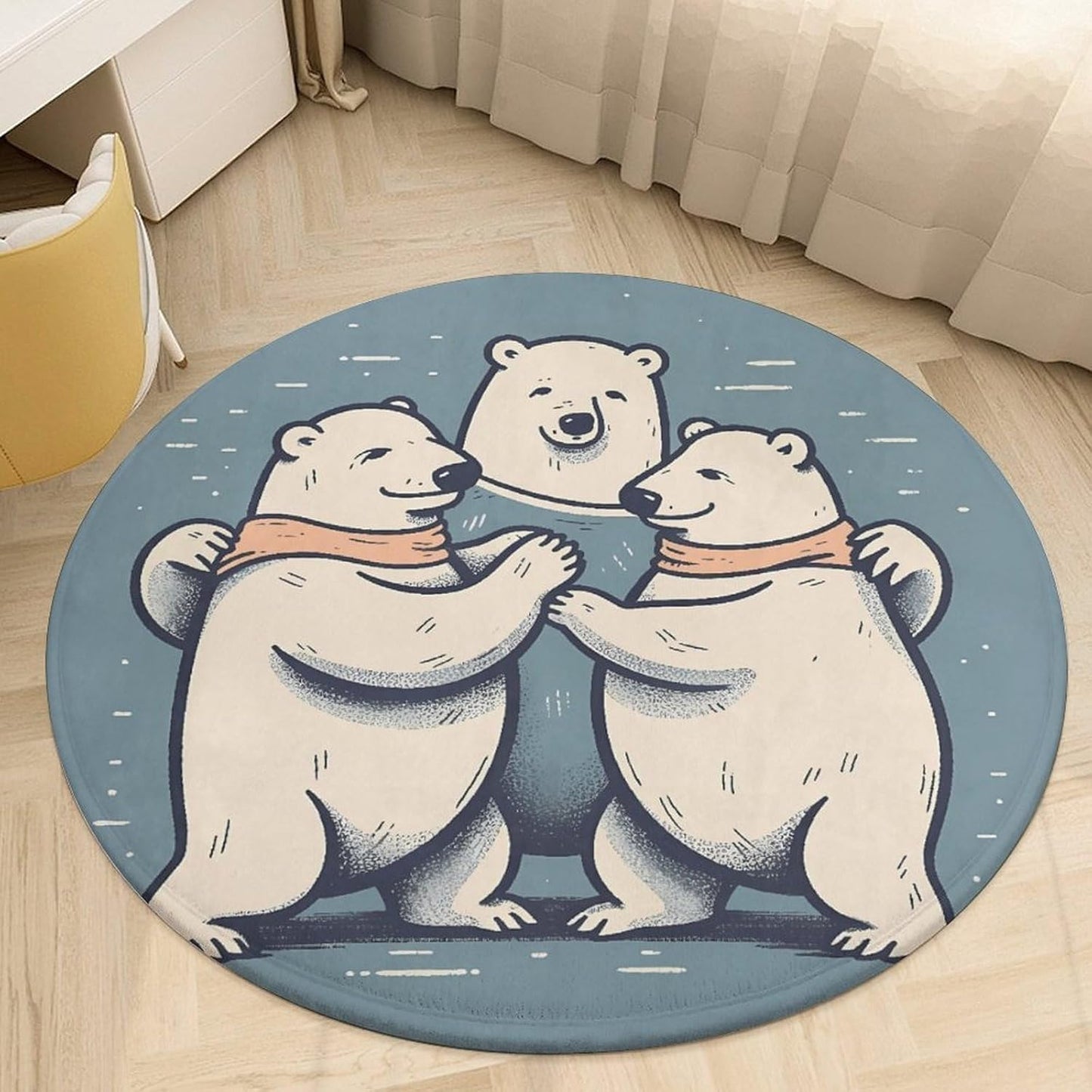 Bear Dancing Circle Rug Retro Luxury Coral Velvet Floor Mat Non Slip Soft Indoor Floor Carpet Comfy Thickened Area Rugs Modern Aesthetic Minimalist Carpets for Home Decor