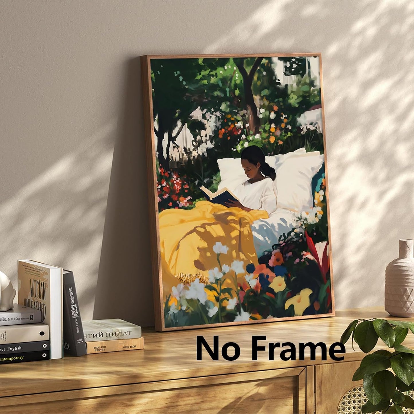 Black Woman Reading Wall Art Colorful Floral Poster People Artwork Black Girl Boho Wall Art Canvas African American Paintings Aesthetic Pictures Wall Decor Colorful Botanical Prints 16x24inch No Frame