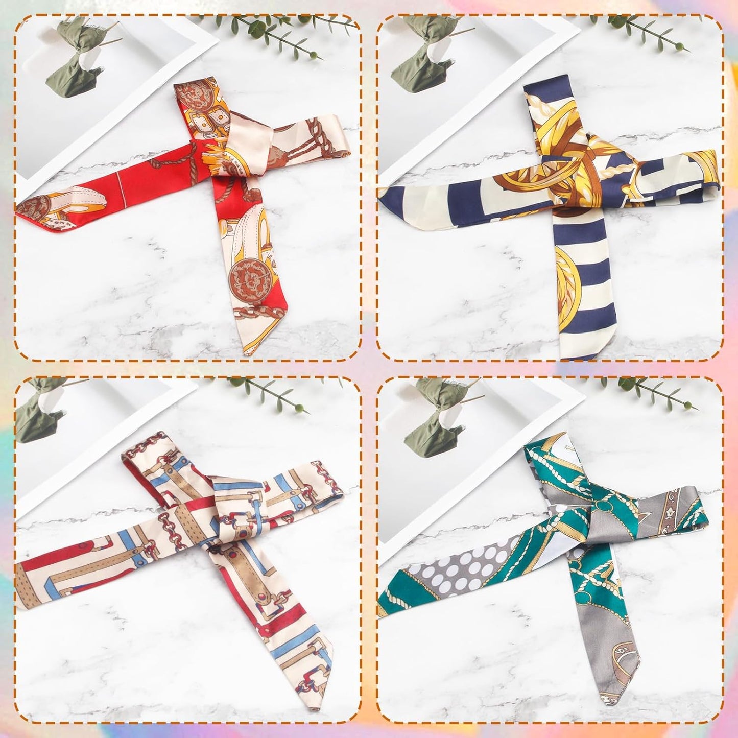 12PCS Colorful Band Narrow/Neckerchief Scarf, Satin Fashion Narrow/Head Wrap Fashion Scarf for Decoration, Braided Hair Tie Scarves for Women, Women Handbag Scarfs