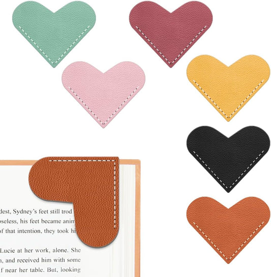 Leather Heart Bookmarks - Kinsound 6 Pieces Cute Corner Page Book Marks for Teachers Students Book Reading Lovers, for School Office Home Supplies (Heart（6pcs）)
