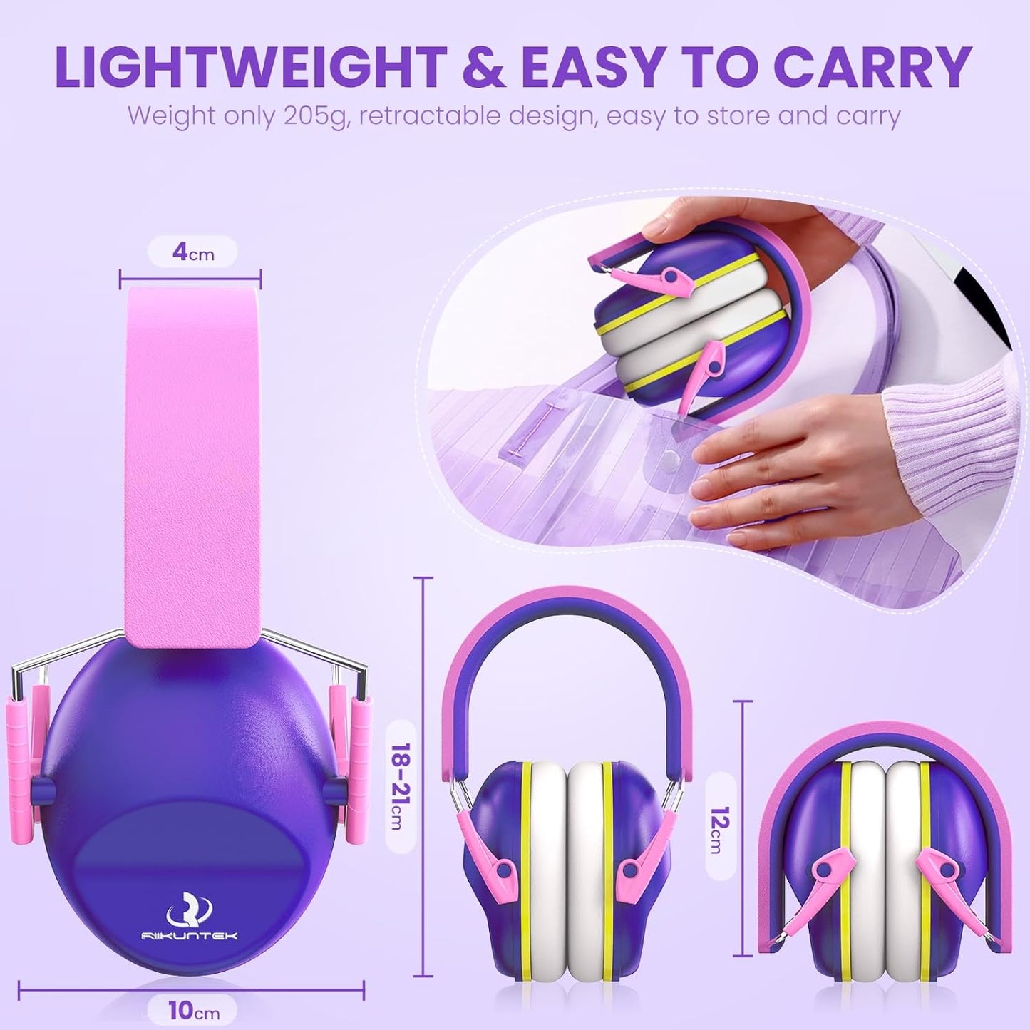 RIIKUNTEK Kids Ear Protection, 26dB SNR Noise Cancelling Headphones for Kids Purple