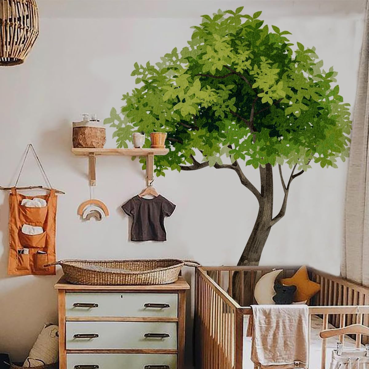 Runtoo Large Tree Wall Decals Green Plants Forest Peel and Stick Wall Mural Stickers for Kids Room Classroom Nursery Living Room Decor