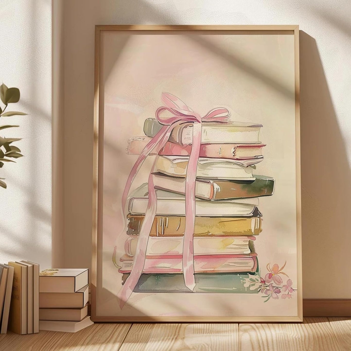 Books Canvas Wall Art Aesthetic Book Poster Abstract Book Wall Art Watercolor Aesthetic Paintings Pink Book Wall Art Reading Poster Inspirational Poster Modern Pink Flower Poster 16x24inch Frameless