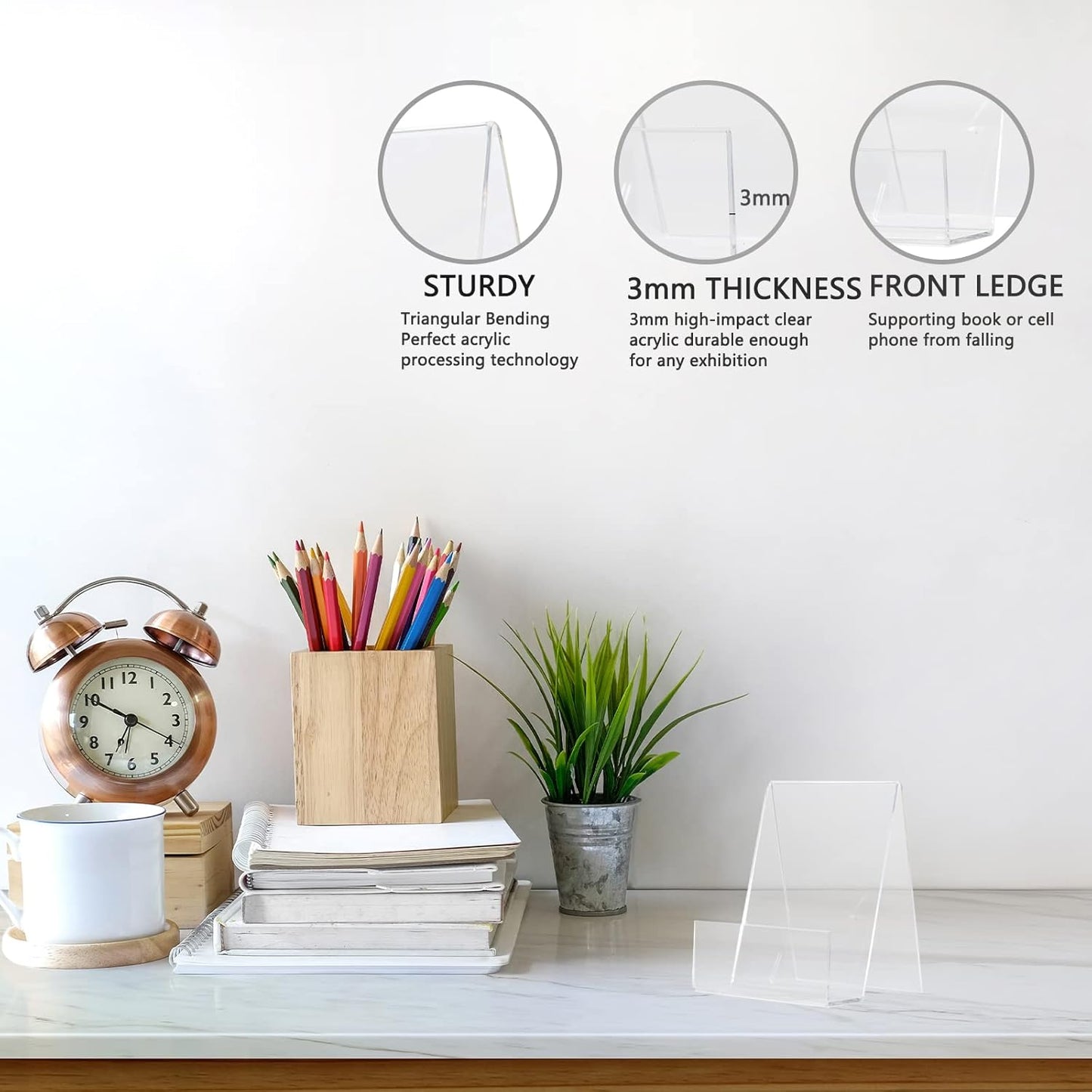 10PCS 4" x 3" Acrylic Book Display Stand Clear Easel with Ledge Tablet Holder for Displaying Books, Pictures, Notebooks, CDs, Artworks, etc (Small(10 Pack))