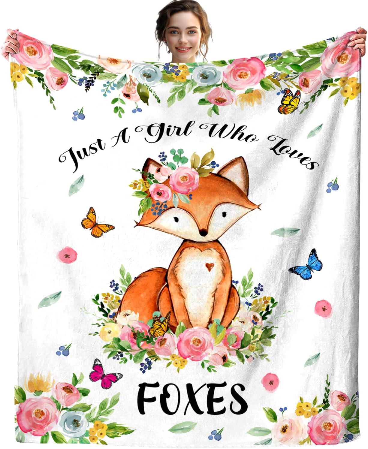 Cute Fox Blanket Just A Girl Who Loves Fox Flannel Throw Blankets Bed Bedding Couch Decor Gifts for Kids Boys Girls Toddler Adults 80"x60"