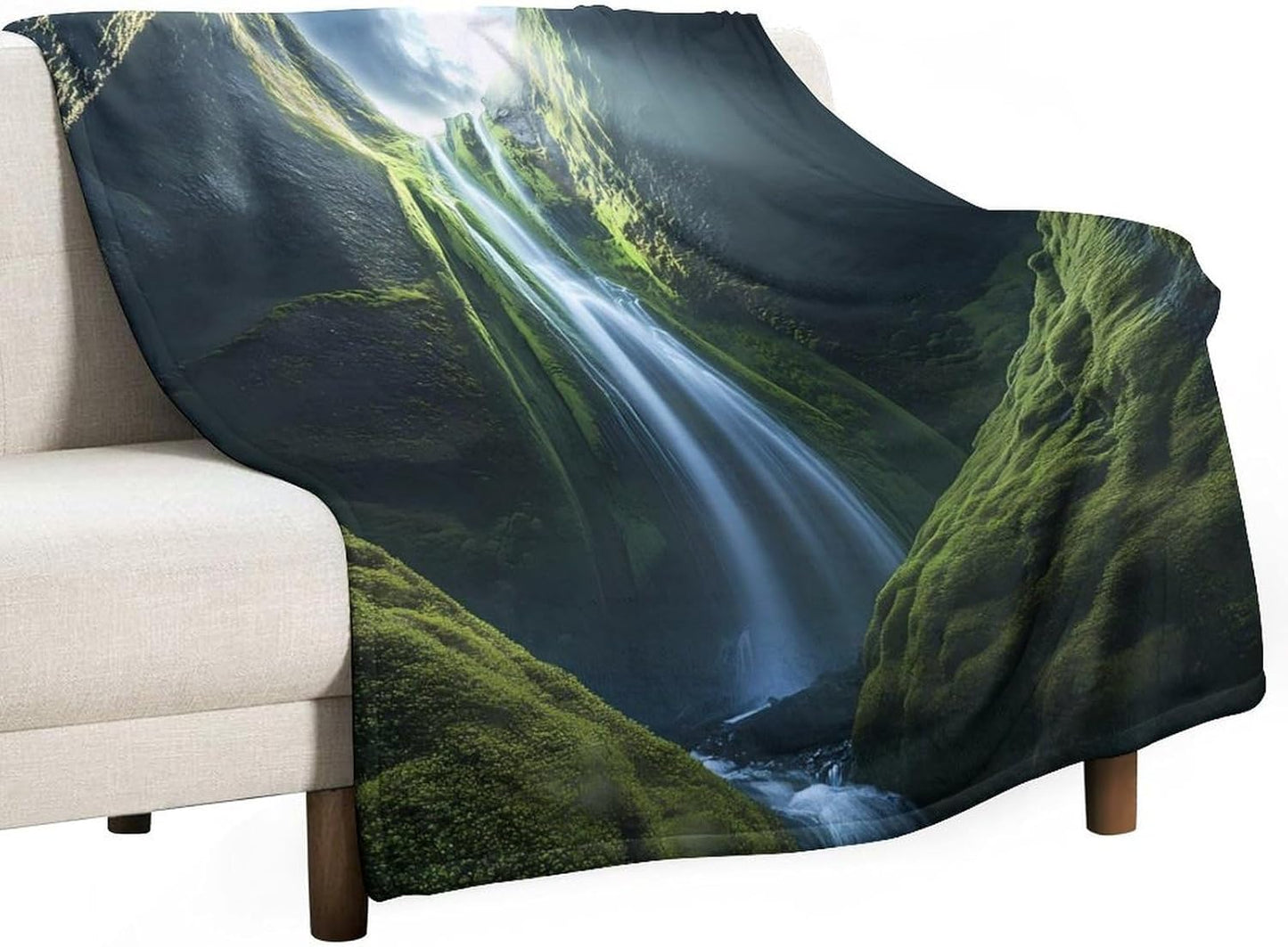 Waterfall Throw Blanket for Couch Bed Plush Cozy Fuzzy Flannel Blanket for All Season 50"x60"