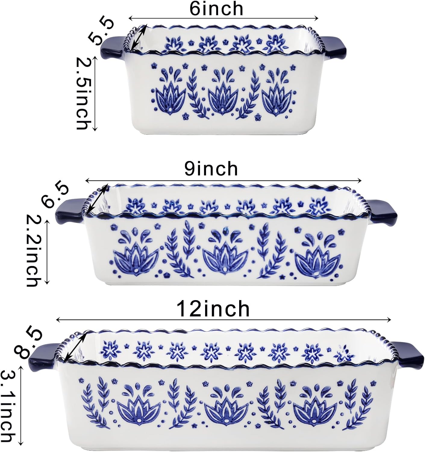 SOUJOY 3 Pack Porcelain Bakeware Set, Rectangular Baking Dishes, Lasagna Pan for Cooking, Kitchen, Casserole Dishes, Cake Dinner, Banquet and Daily Use