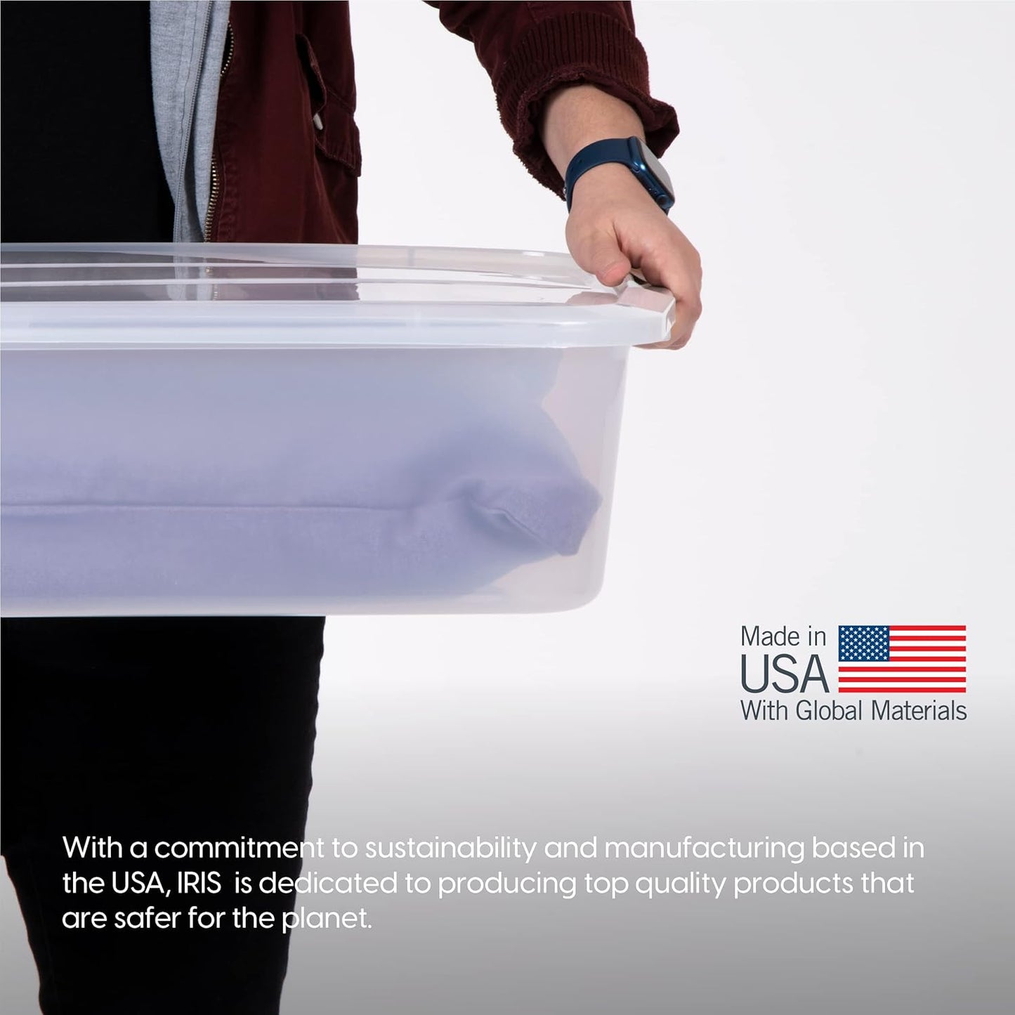 IRIS USA 50 Qt Plastic Under Bed Storage Organizer Bin Container with Secure Lids and Durable Black Buckles, Multi-Purpose for Clothes Shoes Clothing Bedding, Long, Clear