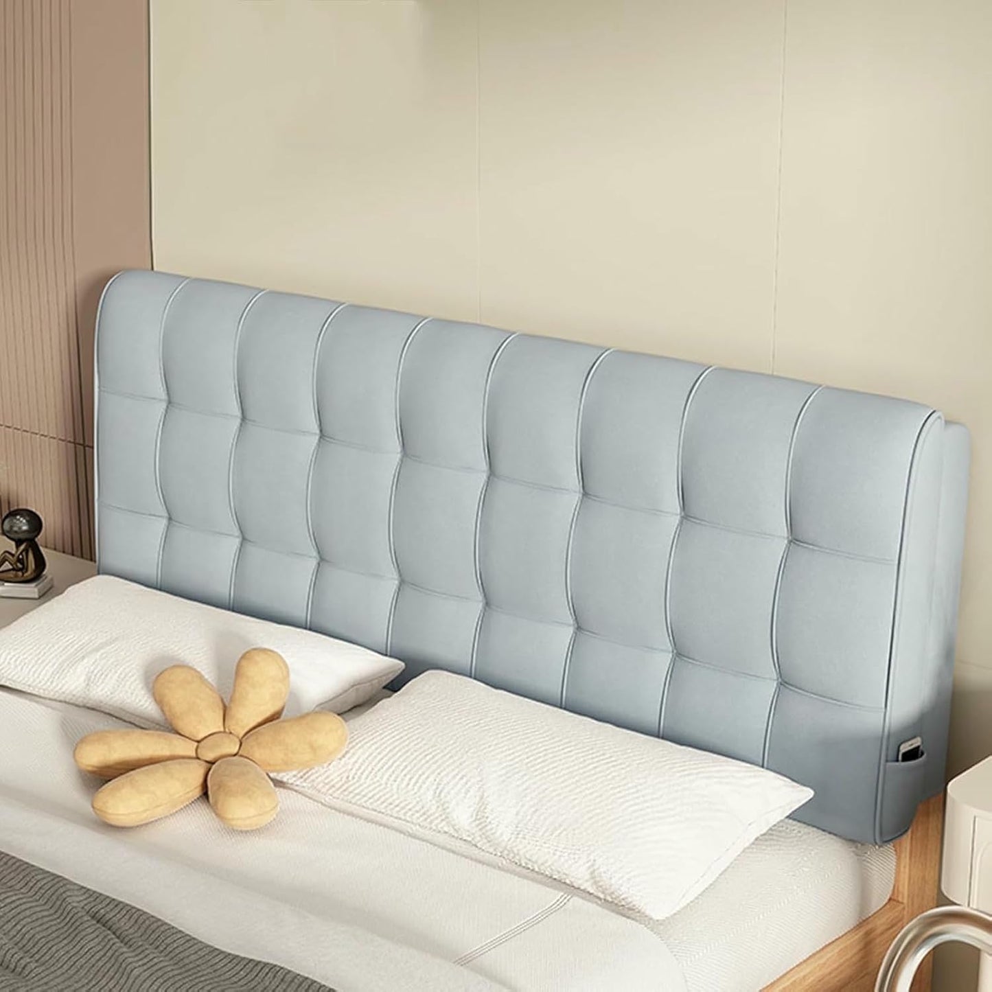 Headboard Bed Pillowboard Removable Wall Mounted Large Backrest Rectangular Lumbar Support Cushion Solid Color Bedside Pillow for Sofa Bed Bunk Bed,Blue,Straps/47x23x4In