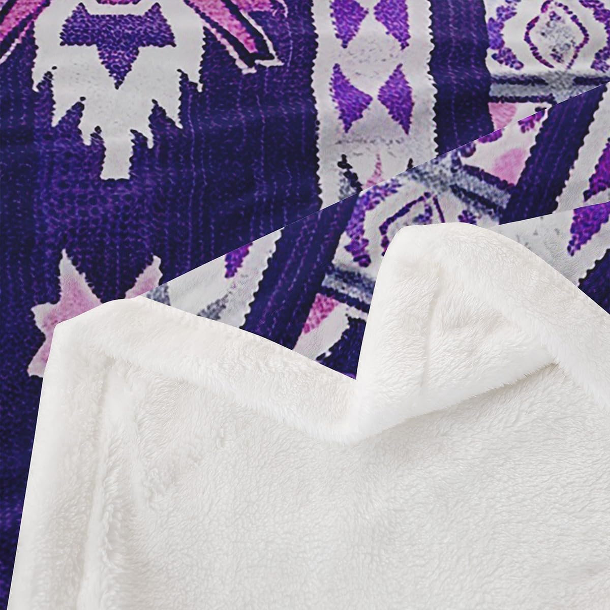 Feelyou Purple Southwestern Fleece Throw Blanket Baby 30"x40" Geometric Plush Blanket for Bed Sofa Couch Tribal Exotic Style Native American Indian Design Sherpa Blanket Stripe Line Fuzzy Blanket