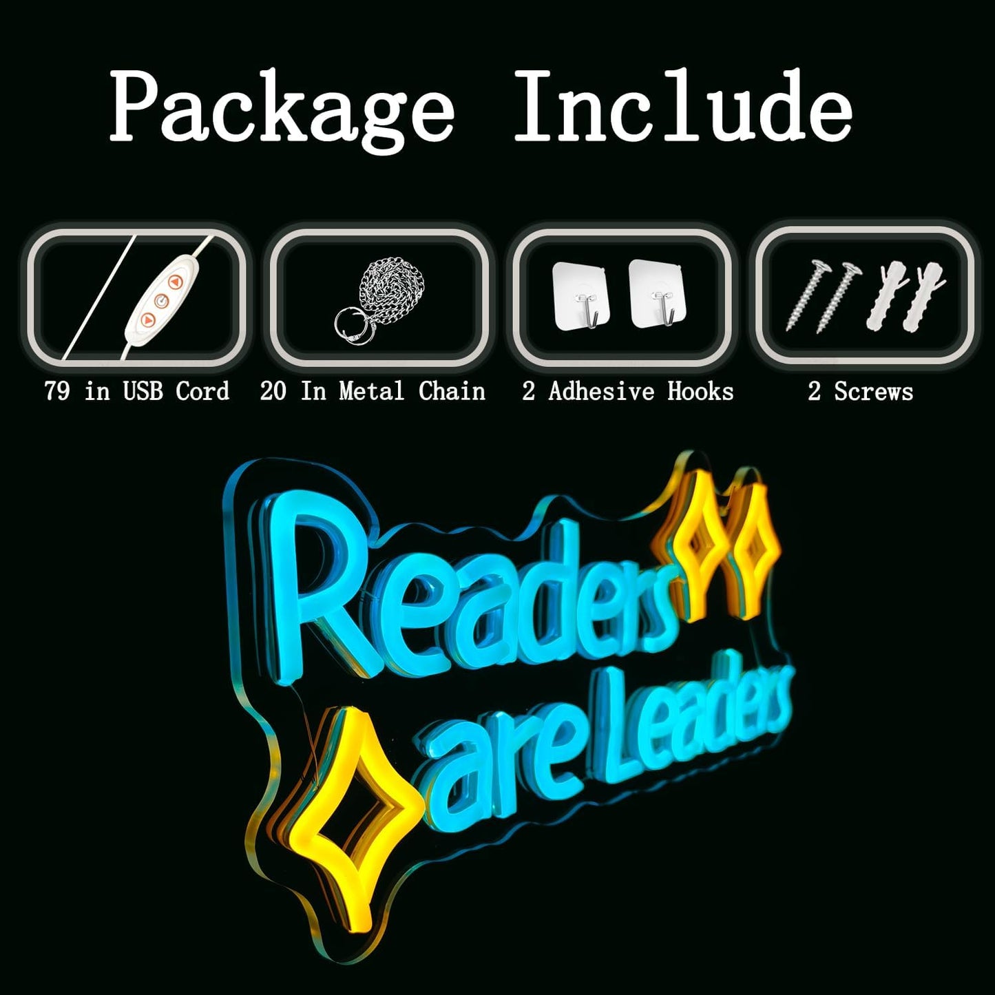 LED Neon Sign Readers are Leaders Yellow Neon 16.5"x7.9" USB Power Dimmable Classroom Library Reading Corner Decoration Motivational Gift for Teacher Student Book Lovers