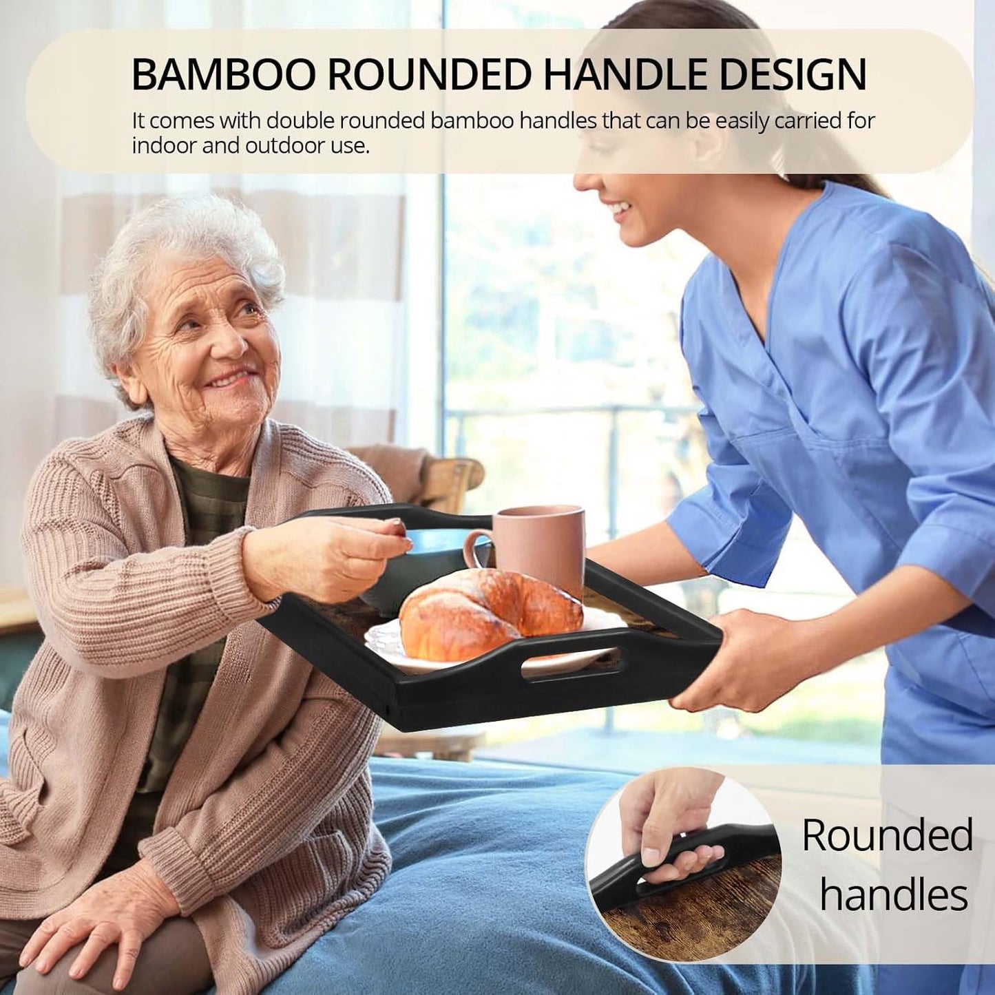 Bed Tray Table Breakfast Trays Serving Tray Bamboo Bed Laptap Floding Legs with Handles and Phone Holders