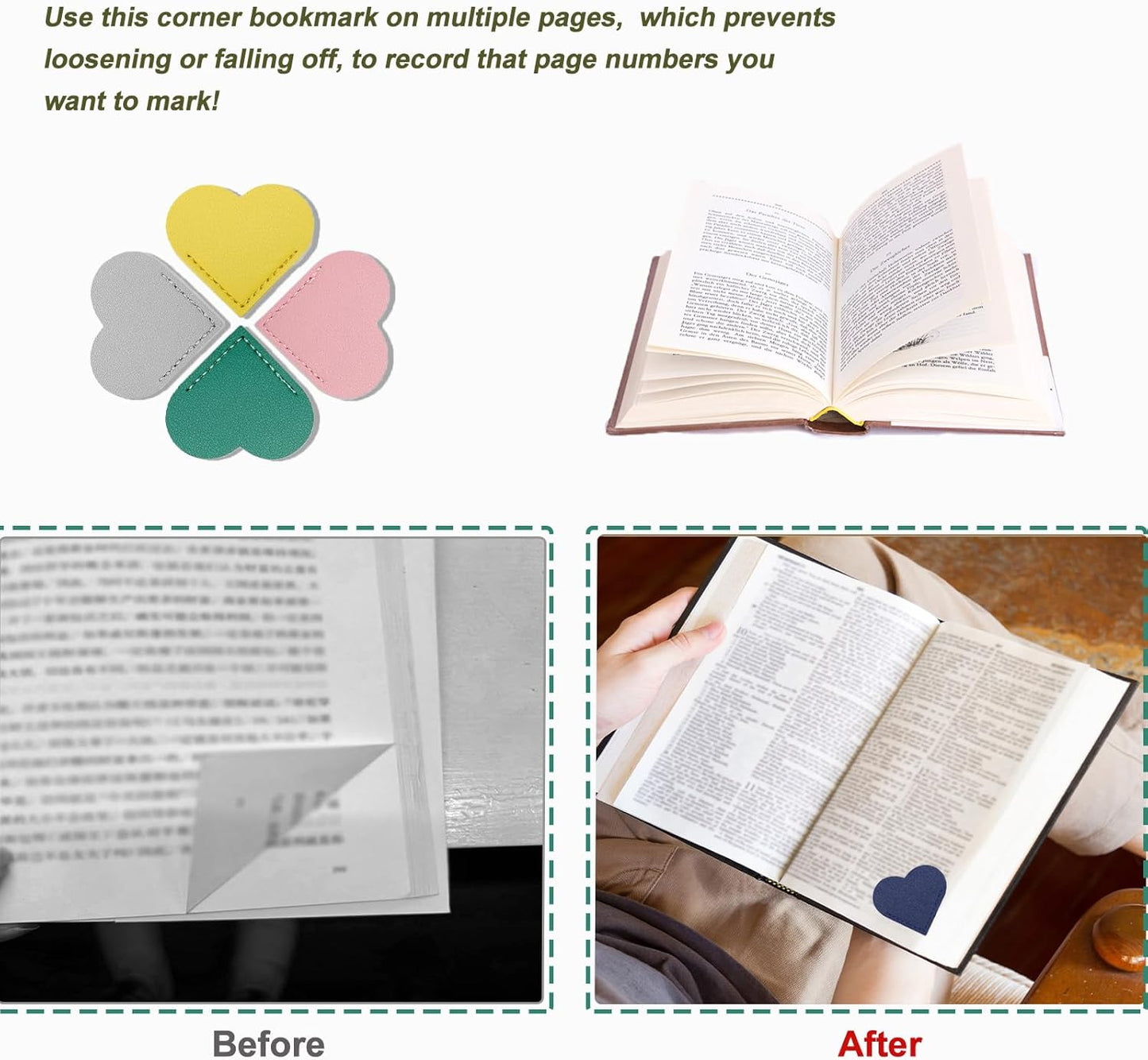 10Pcs Leather Heart Bookmarks for Women Heart Bookmark Page Corner Cute Book Marks for Reading Lovers Reading Accessories for Women Students - Back to School