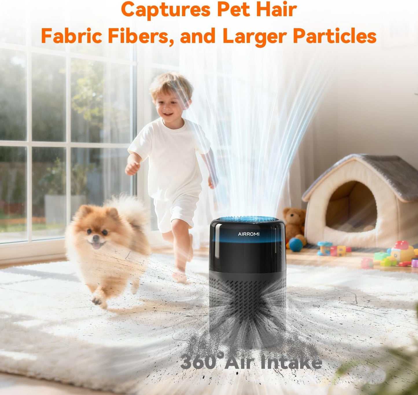 AIRROMI HEPA Air Purifier for Bedroom&Home,Pet Air Purifier for Home Pets,Removes Pet Odor,Cat Litter Smell,Dust,Smoke&Allergies,Quiet Room Air Purifier with Scents,360°Air Cleaner,A2005 Black