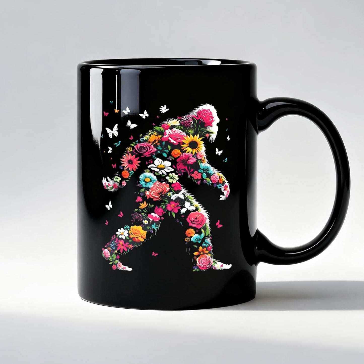 Boho Floral Bigfoot Mug, Big Foot Sasquatch Gifts Ceramic Coffee Mug, Gifts for Camping Hiking Lovers, Gift for Hikers Coffee Tea Cups 11 oz