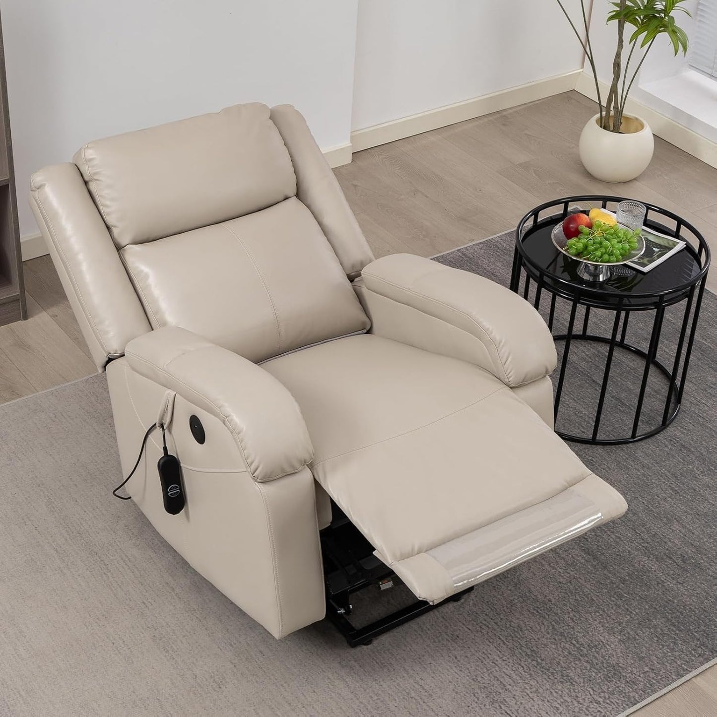 Power Lift Recliner Chair with Two Cup Holders Extended Footrest USB Type-C Charge Ports Electric Lay Flat Reclining Chairs for Living Room Bedroom Meeting