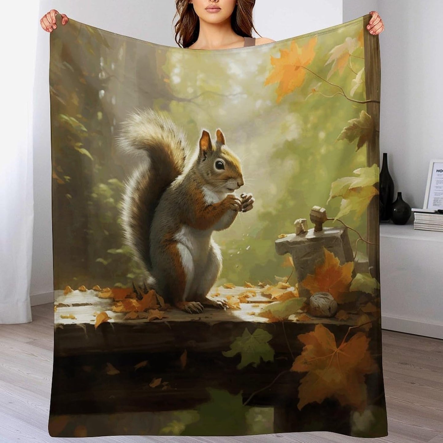 Squirrel Eats Nuts Throw Blanket for Couch Super Soft Warm Lightweight Throw Blankets Cozy Flannel Bed Blanket Cute Decorative Blankets for All Seasons Home Decor Gift 30"*40"（76 * 100cm）