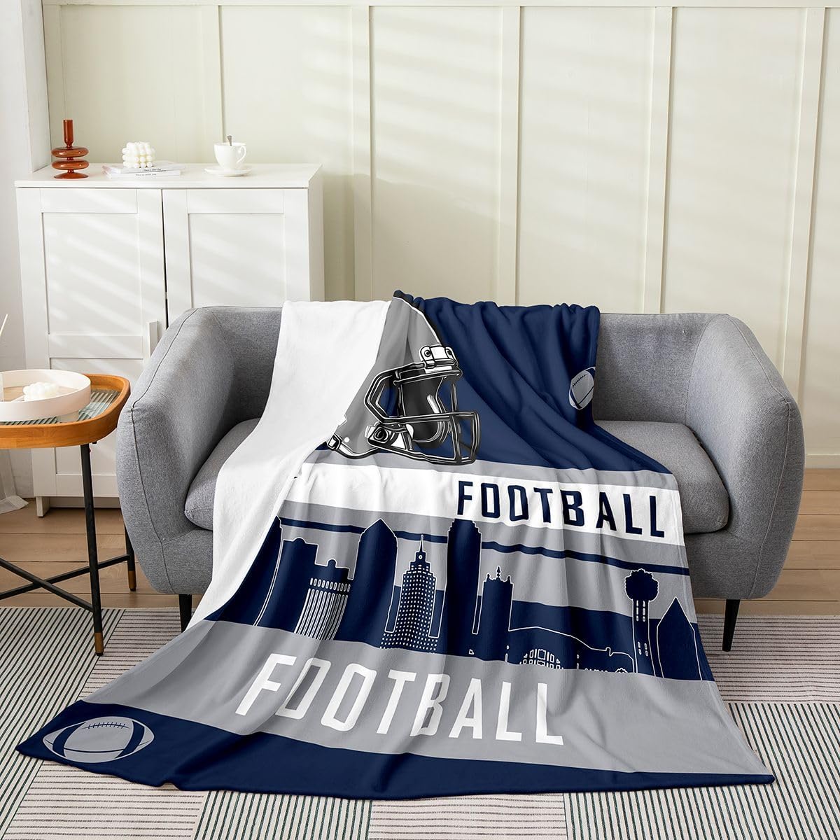 Feelyou Rugby Sports Flannel Blanket Plush Fuzzy Queen 90"x90" Boys Girls Rugby Sports Fleece Throw Blanket Women Men Football City Room Decor